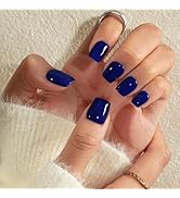 KQueenest Dark Blue Press On Nails Short Square - Acrylic Press On Nails With Glue, Navy Blue Sho...