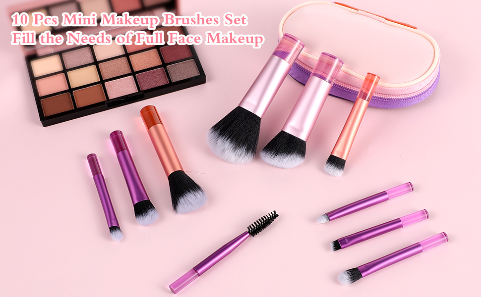 10 Pcs Travel Makeup Brush Set with Pack
