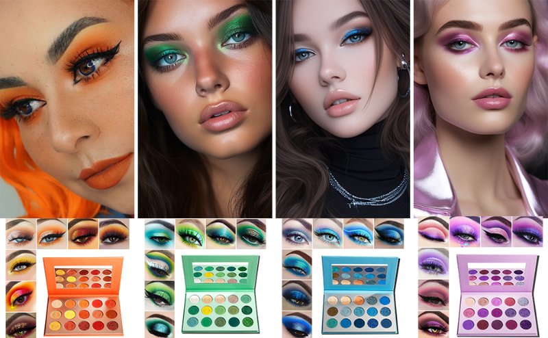 Afflano 15 colors eyeshadow palettes - red orange, green, blue, purple makeup palettes