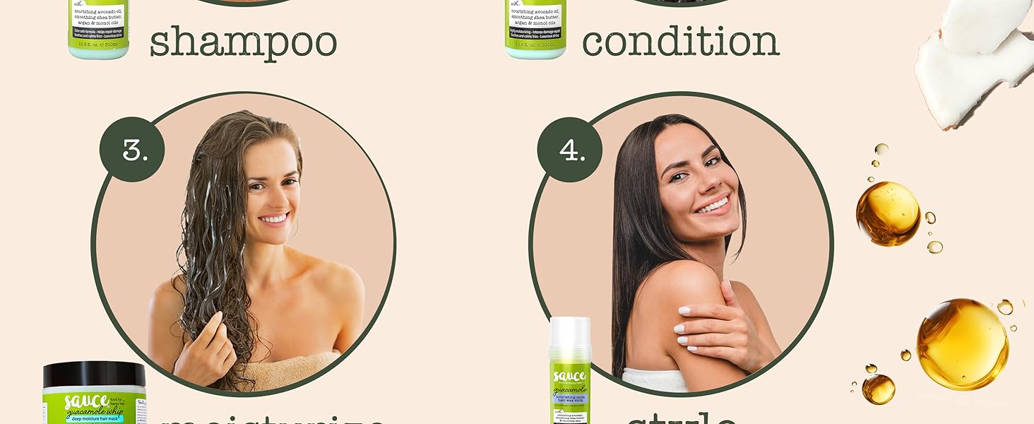 Sauce Beauty Guacamole Collection 5 step haircare routine