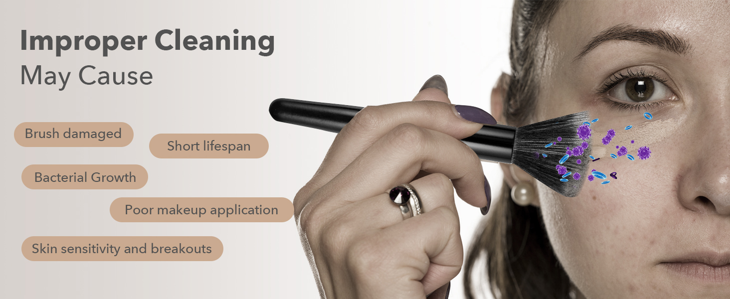 Improper cleaning may cause brush damaged, bacterial growth, skin sensitivity and breakouts