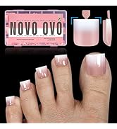 NOVO OVO Ombre French Tip Press on Toe Nail Tips, Sharp Square Pre-Designed Soft Gel False Toenai...