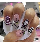 24 Pcs Halloween Press on Nails Short Square - SHANRUN Pink Fake Nails Press ons Patches French N...