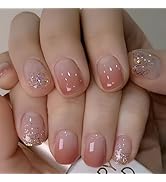 YEFIUO Spring Square Ombre Press On Nails Short - 24 Pcs Extra Short Fake Nails Press ons,Blush O...