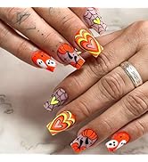 24 Pcs Halloween Press on Nails Medium Square - SHANRUN Pink Fake Nails Press ons French Nail Art...