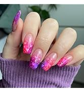YEFIUO Medium Press on Nails Coffin Square Pink Fake Nails Press ons Nail Tips Acrylic Nail Kit H...