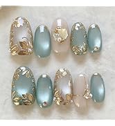 30 Pcs Handmade Press on Nails Short Almond Nail Tips,YEFIUO Cat's Eye Acrylic Fake Nails Press o...