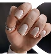 Modelones White Press on Nails, Short Square Fake Nails, Reusable Nail Kit with Nail Glue Adhesiv...