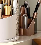 RONGZHIERK Makeup Brush Holder with Lid，Makeup Brush Storage Box with Diamond Pattern，360 Rotatin...