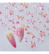 LINMEIZAI Flowers Nail Stickers for Nail Art - Pink Flower Nail Art Stickers Spring Floral Lily P...