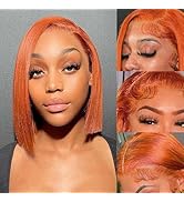 #350 Ginger Orange Bob Wig Human Hair 13X4 HD Ginger Bob Lace Front Wigs Human Hair Wear and Go G...