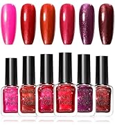 Nailshion Burgundy Nail Polish, 6 Colors Shimmer Bloody Red Cherry Dark Red Wine Nail Polish Kit,...