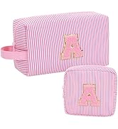 MONSTINA Initial Makeup Bag Set for Girls&Women,Personalized Make Up Case for Girlfriend Graduati...