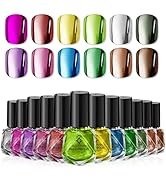 Glamonade Metallic Nail Polish Set Fingernail: Chrome Mirror Holographic Nail Polish Kit Quick Ai...
