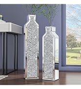 SHYFOY Tall Crushed Diamond Floor Vase Set of 2, Extra Large Silver Mirror Floor Vase for Living ...