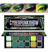 Afflano Multichrome Green Eyeshadow Palette, Matte Shimmery Chrome Green Glitter Eyeshadow, Yello...