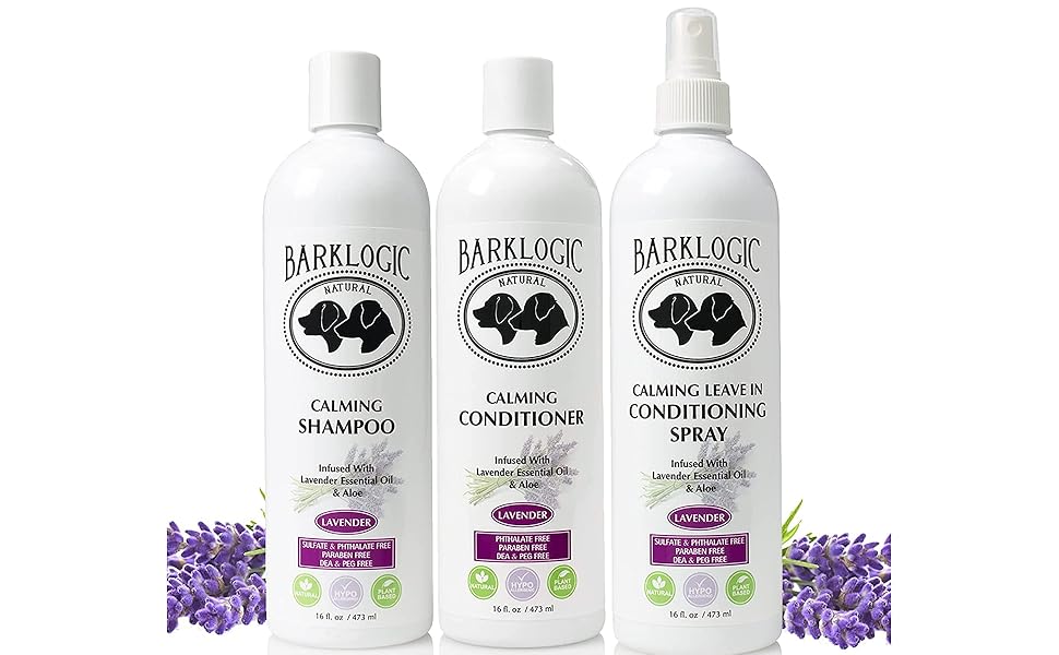 BarkLogic Calming Shampoo, Conditioner, and Leave In Conditioning Spray Kit - Bottles