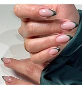 KQueenest 30 Pcs Dark Green French Tip Press on Nails Short Almond Nails Acrylic, Medium Natural ...