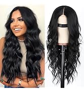 AISI HAIR Black Wig for Women, Long Wavy Lace Hairline Wig, 26 Inch Middle Part Synthetic Heat Re...