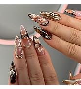 24 Pcs Spring Press on Nails Short Almond,YEFIUO French Nail Tips Fake Nails Press ons Acrylic Na...