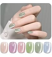 GAOY Cat Eye Gel Nail Polish Set with Magnet for Green Blue Pink Glitter Holographic Cat Eye, Sal...