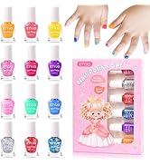 ETYJO Kids Nail Polish Non-Toxic Nail Polish 12 Colors Glitter Kids Nail Polish Set for Girls, Wa...
