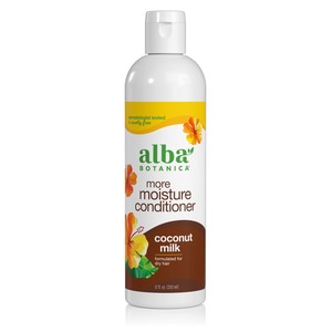 more moisture conditioner with coconut milk in white bottle
