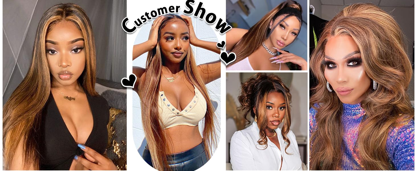 Ombre Highlight Honey Blonde Human Hair 180 Density Straight Wigs