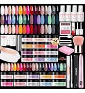 AZUREBEAUTY Dip Powder Nail Kit with Electric Nail Drill 24 Colors Nude Pink Glitter Red Green Na...