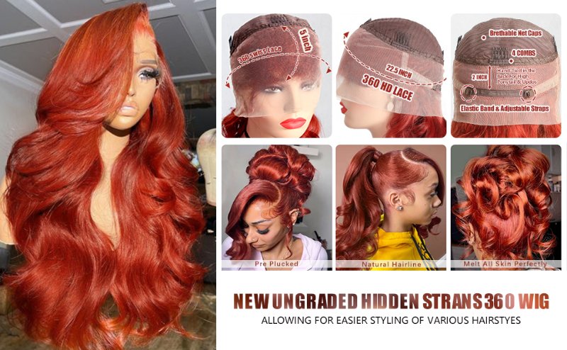 Auburn 360 Lace Front Wigs Human Hair Reddish Brown 360 Glueless Wigs Human Hair Colored Wig