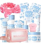 Milk Hydrated Skin Care Set,12 IN 1Travel Essentials Milk Skin Care for Teens 10-12, Face & Eye C...