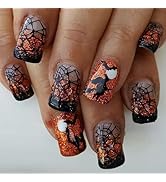 24 Pcs Halloween Press on Nails Short Square Nail Tips,YEFIUO Nude Fake Nails Press ons Acrylic N...
