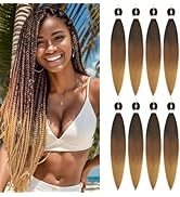 Ombre Braiding Hair Pre Stretched 30 Inch Brown 8 Packs Easy Braids Yaki Straight Hot Water Setti...