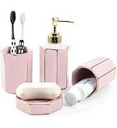 DASITON Bathroom Accessories Set,4 Pcs Ceramic Bathroom Accessory Set with Lotion Soap Dispenser,...
