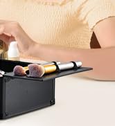 Makeup Case with Magnetic Lighted Mirror Cosmetic Train Box Detachable LED Mirror Adjustable Brig...