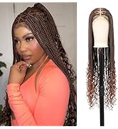 Fecihor 36 Inch 360° HD Full Lace Box Braided Wigs With Boho Curly Ends Triangle Knotless Braided...