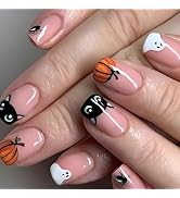 24 Pcs Halloween Press on Nails Medium Square - SHANRUN Pink Fake Nails Press ons French Nail Art...