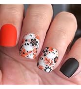 24 Pcs Halloween Press on Nails Short Square - SHANRUN Matte Black Red Fake Nails Press ons Frenc...