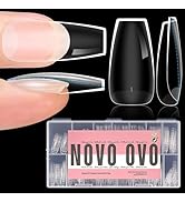 NOVO OVO Extra Thick Coffin Nail Tips Press on Natural Curve, Medium Soak Off Soft Gel Fake Nail ...