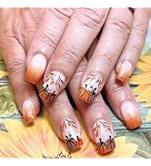 24 Pcs Halloween White Press on Nails Short Square - SHANRUN Fall Glitter French Fake Nails Press...