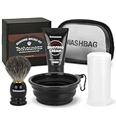 Travel Shaving Brushes Kit For Men, 5 In 1 Shaving Brush Set With Badger Hair Shave Brush, Shavin...