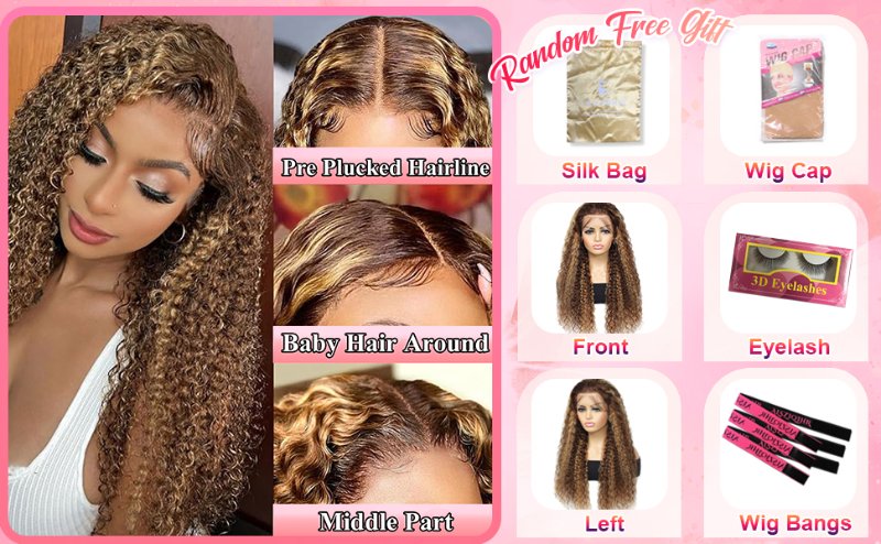 honey blonde deep wave wig glueless highlight ombre wig highlight lace front wig human hair