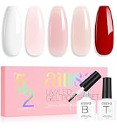 AILLSA Nude Pink Gel Nail Polish Set White Milky Red Neutral Gel Polish with Base and Top Coat, L...