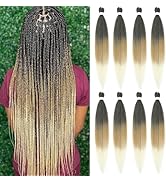 Ombre Braiding Hair Pre Stretched 30 Inch Brown Blonde 8 Packs Easy Braids Hot Water Setting Synt...