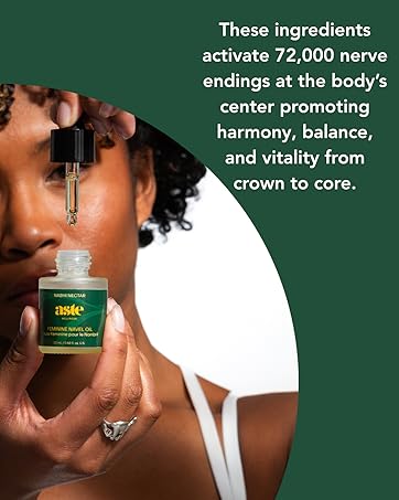 Ayurvedic navel oil for skin hydration and stress relief, made with natural herbal ingredients