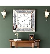 SHYFOY Gliter Deorative Wall Clock 24 inch - Large Mirrored Clock for Wall Living Room Decor Silv...