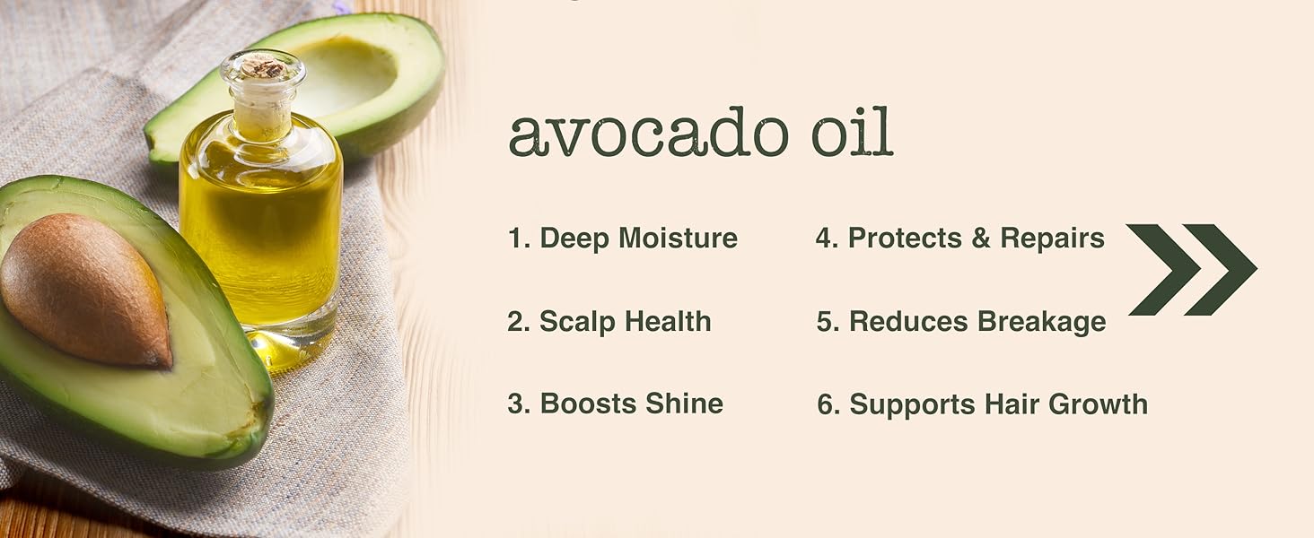 Avocado oil benefits, deep moisture, scalp health, breakage reduction, hair growth support