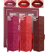 Matte Liquid Lipstick Set-3Pcs High Pigmented Lip Stain Tint,Matte Velvet Lip Gloss,Up to 16H Wea...