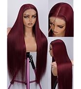 Tscom 30 Inch 5x5 HD Lace Closure Wigs Human Hair 220 Density 99J Burgundy Wear and Go Glueless W...