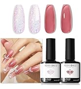 modelones Gel Nail Polish Set 2 Pcs 15 ML French Tip Red White Jelly Gel Polish Glitter Shimmer P...